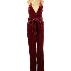 Express Burgundy Crushed Velvet Jumpsuit